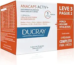 Ducray Anacaps Activ+ Kit Leve 3 Pague 2 Suplemento Antiqueda Capilar, Fortalece Cabelos Finos e Frágeis com Vitaminas e Minerais, Aumenta Densidade em 92%, Força em 95% e Volume em 87% em 3 Meses, Suplemento Alimentar