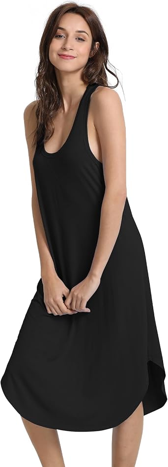 WiWi Nightgowns for Women Bamboo Viscose Super Soft Sleeveless Racerback Night Shirts Plus Size Cooling Sleepshirts S-4X