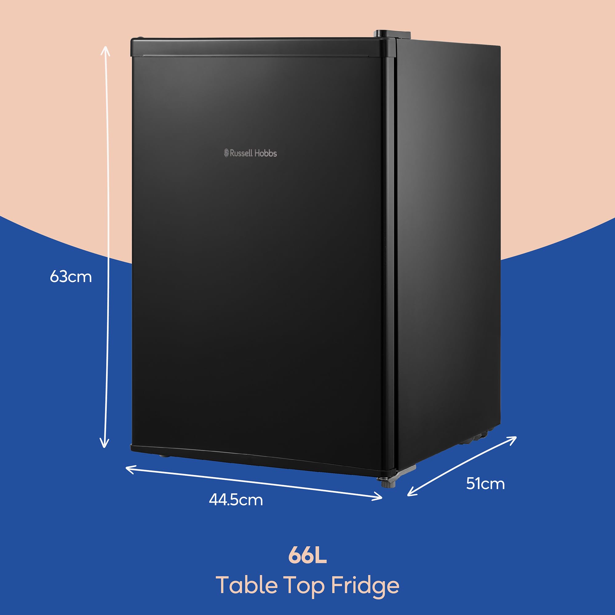 Russell Hobbs Table Top Larder Mini Fridge 66L Capacity, Reversible Door & Adjustable Feet, 0 to 8 Degrees Manual Temperature Control, Black RH67TTLF0E1B — view 2