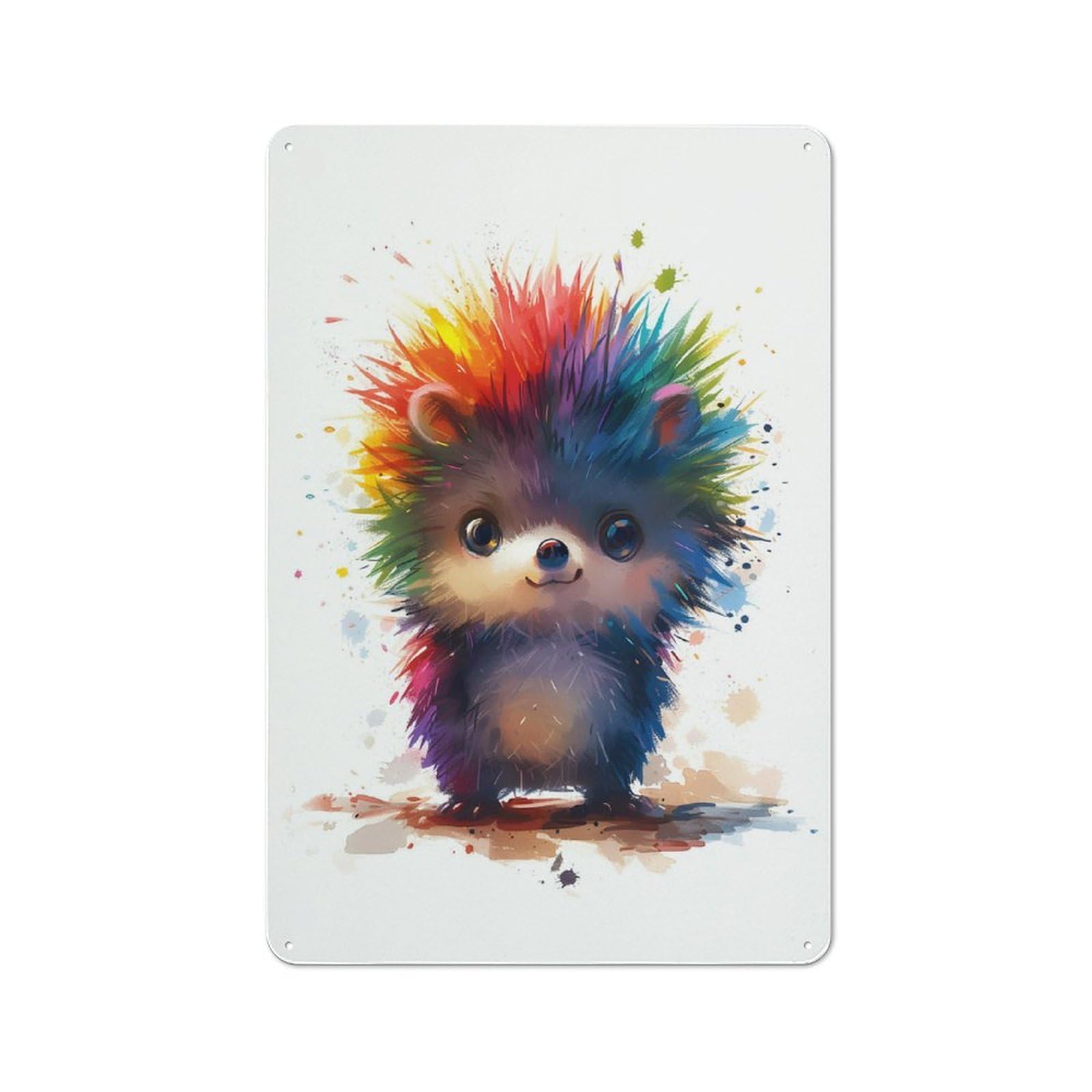 Junmoney Rainbow Hedgehog Vintage Metal Sign 30X20cm, Bistro Style Bistro Wall Plaque For Cafe, Bistro, Bakery Or Restaurant