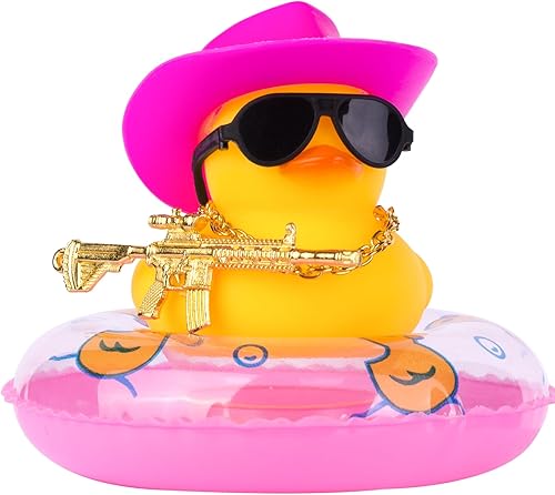Adorno de pato de goma para automóvil, accesorios de decoración de tablero de instrumentos de automóvil con mini anillo de natación, sombrero de