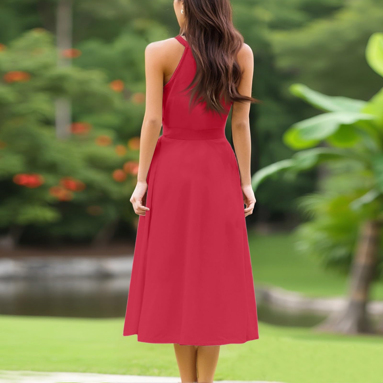 Robe Tunique Madame Respirant Été Une Ligne Robe Uni Loungewear Boheme Gilet Ceintur Robe Femme Polyester Fit Col Licou