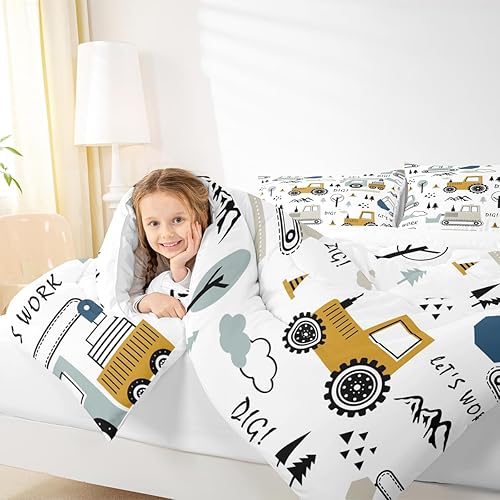 Miniatura 7 de Feelyou Juego de edredón de dibujos animados para niños, juego de ropa de cama de construcción para niños pequeños, equipo de decoración de
