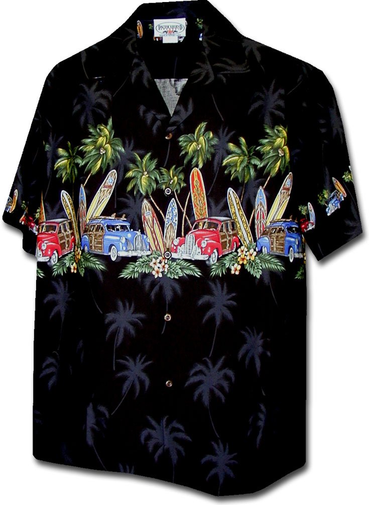 Pacific Legend Island Woodies Hawaiian Camp Shirts Black