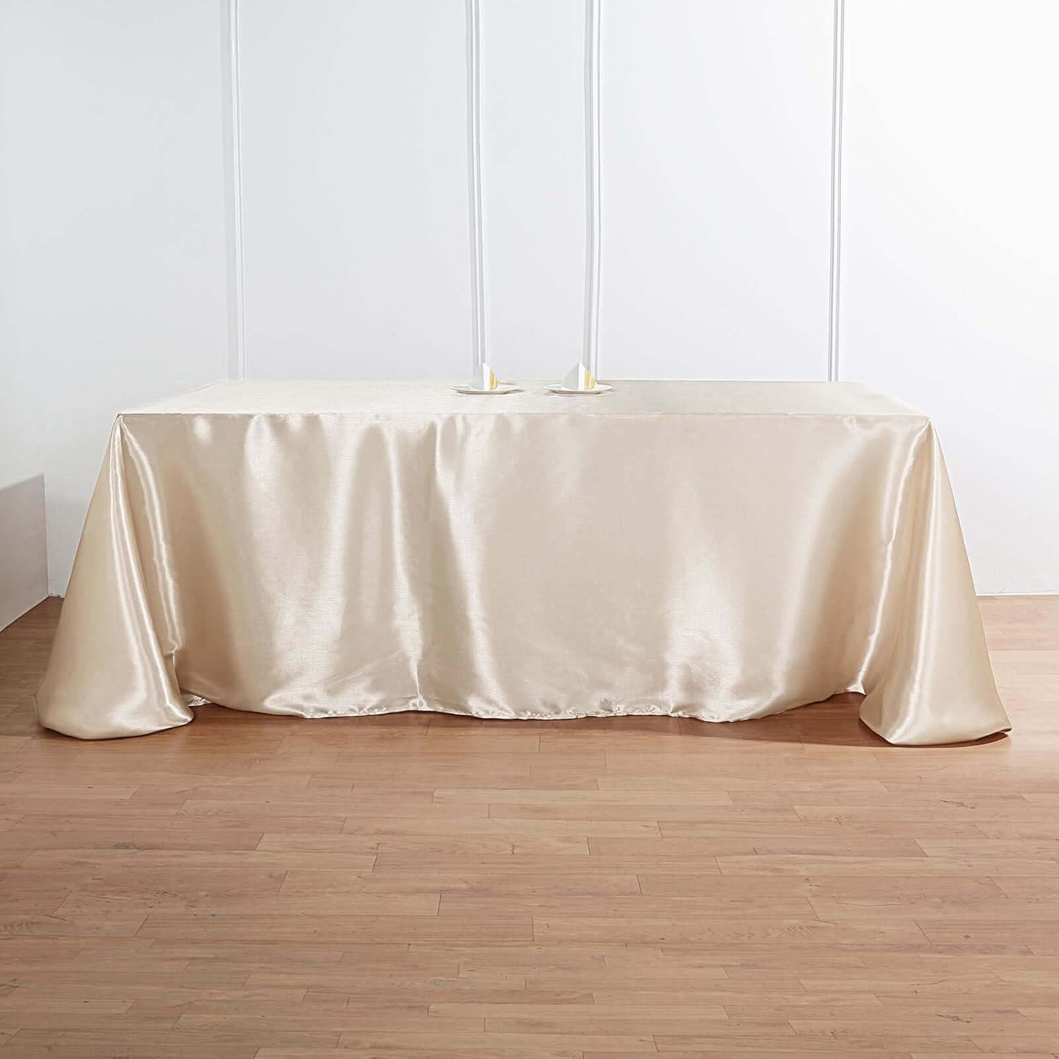 Efavormart Rectangle Satin Tablecloth, 90"x156" Smooth Oblong Washable Table Cloth, Decorative Silky Fabric Table Cover for Wedding, Party, Banquet- Beige