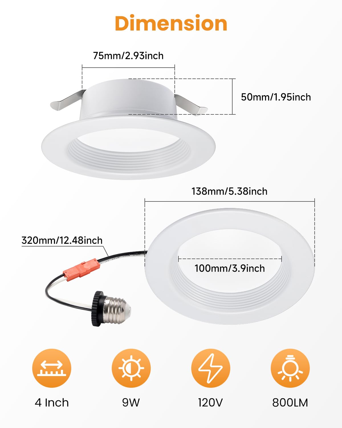 Modernizacja oświetlenia wpuszczanego 10 cm 5CCT możliwość wyboru ściemniania z osłoną przegrody, gładka krawędź, 9 W, 800 lm, stopień wilgotności, 10 cm, 12P czarny