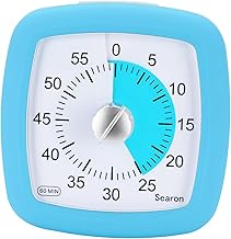 Searon Visual Timer Kids 60 Minute Countdown Analog Clock Square No Loud Ticking for Kid Teacher Home Work School Classroom Children or Adults with Special Needs
