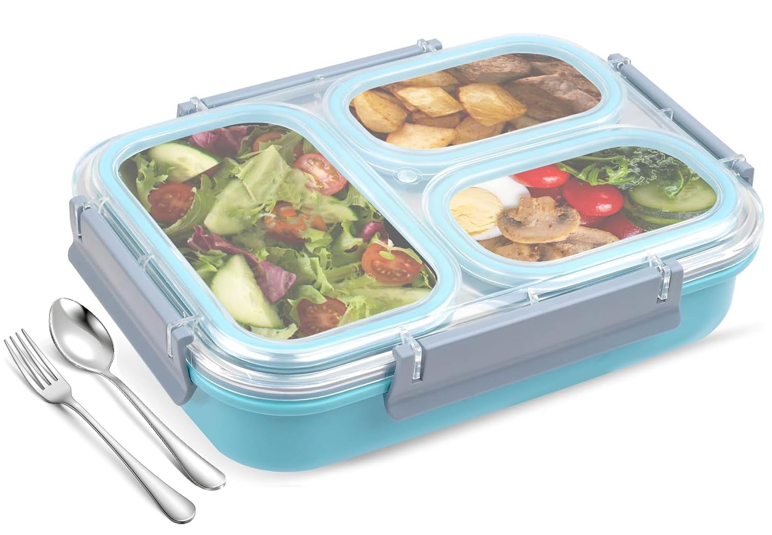 Stainless Steel Lunch Box with Divided Compartments,Meal Prep Containers Lunch Box for Adults & Kids,Leak & Spill Proof Snack Box with Utensils,BPA-Free & Dishwasher Safe (Blue,1.2 L)