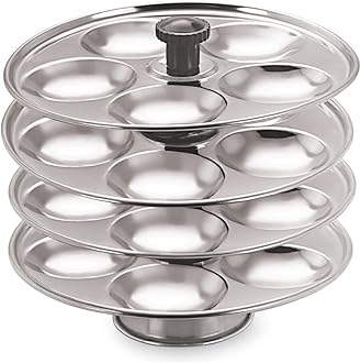 HAZEL Stainless Steel Medium Idli Plate with Stand, 4-Rack Plates, 20 Idlis