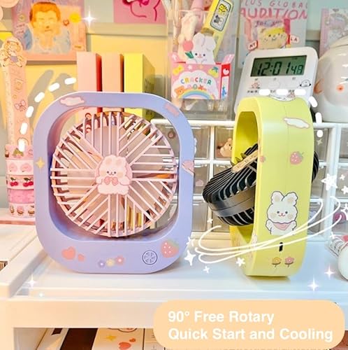 Miniatura 3 de Ventilador de escritorio pequeño y estético Kawaii con calcomanías, bonito ventilador portátil personal recargable por USB para adolescentes, niñas,