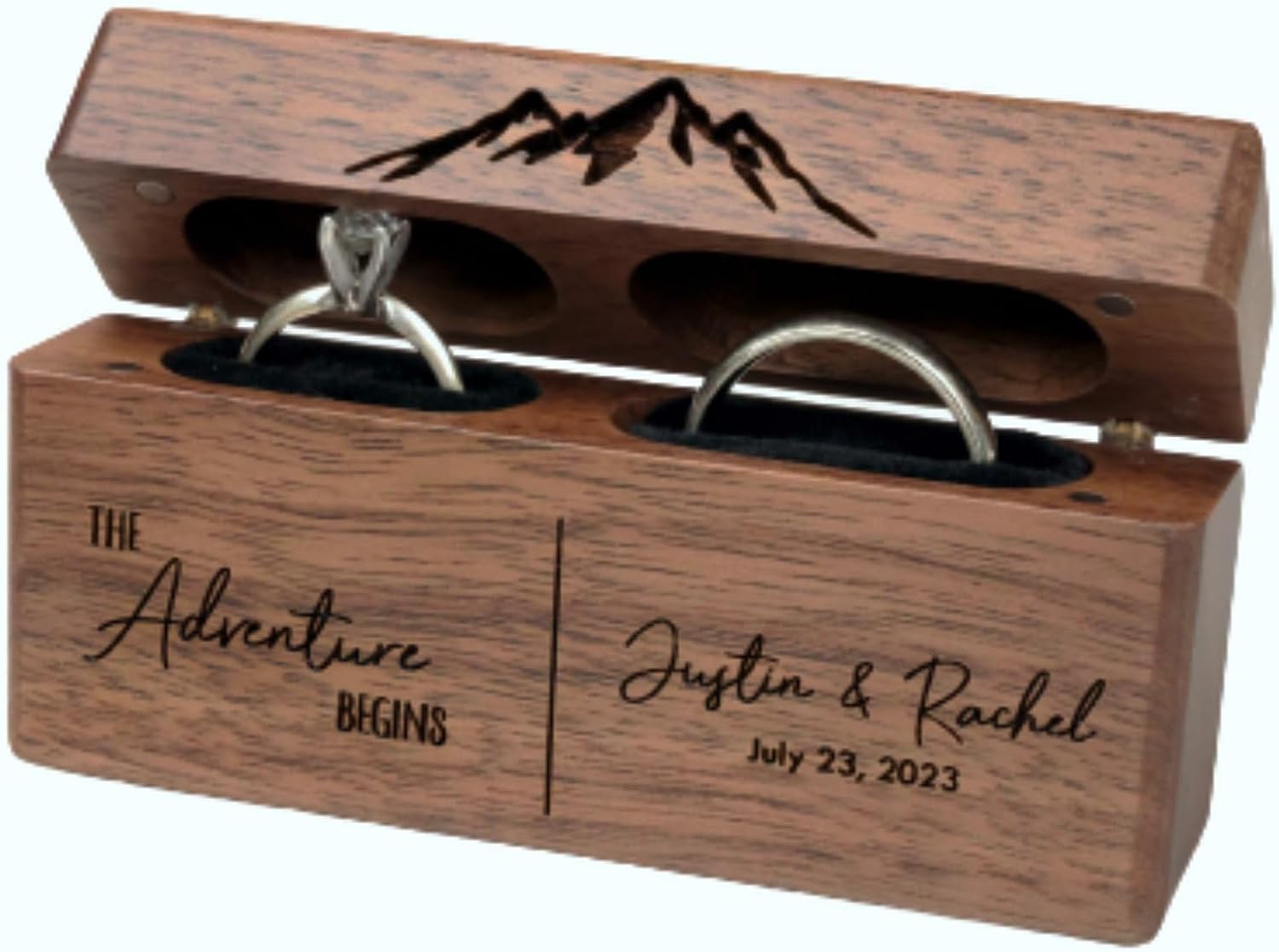 Custom Double Wooden Slim Ring Box for Wedding Ceremony - His and Hers Ring Box - Custom Ring Holder - Anniversary, Birthday gift ideas