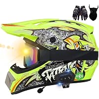 Casco Da Motocross Bluetooth Con Certificazione ECE - Kit Completo Con Guanti, Occhiali E Maschera, Ventilato E Comodo Per Off-Road, MTB E BMX (Taglia M, 57-58 Cm)