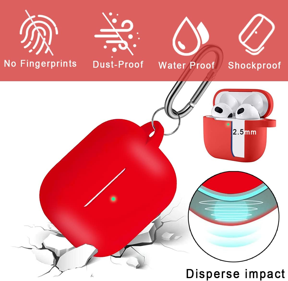 14 in 1 AirPods 3 Generation Case Accessories Set Kit Silicone for AirPods 3 Case Cover 2021, Protective Case for AirPods Gen 3 3rd Charging Case with Ear Cover/Clean Putty/Carry Box/Strap Red