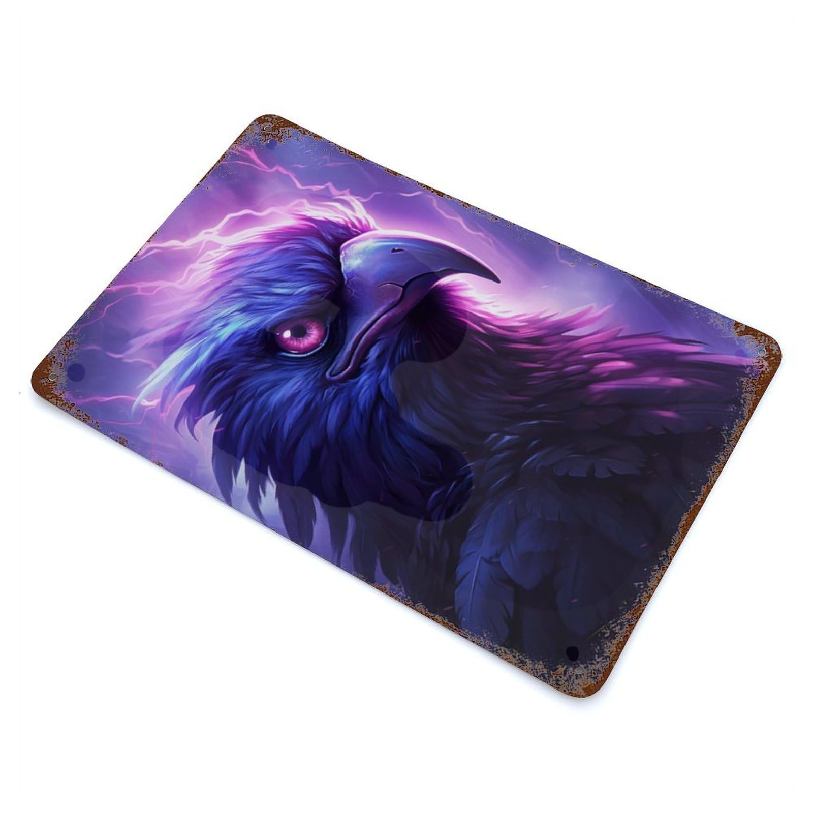 Rust Effect Purple Storm Raven Rusty Metal Tin Sign 11.8"x7.9", Old School Wall Decor for Cafe, Home Bar And Lounge Decor
