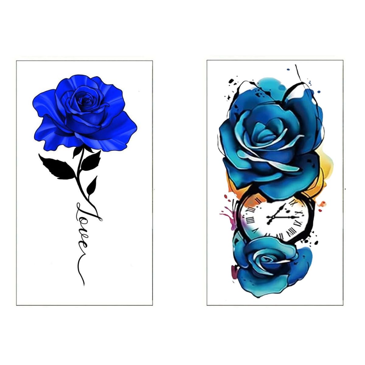 Rose Clock Blue Love Combo Tattoo Waterproof Boy and Girl Tattoo Temporary Body Tattoo-image-23