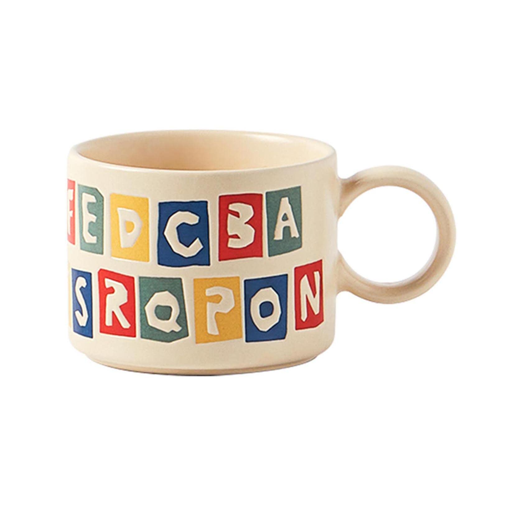 ZALTAS Duży ceramiczny kubek śniadaniowy, rzeźbiony ręcznie malowany ceramiczny kubek na płatki owsiane z okrągłym uchwytem, kubek na mleko z wytłoczonym INS, duża filiżanka do kawy, słodka woda B-300