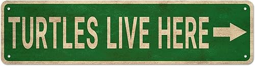 snowsun Letrero de metal con diseño de tortugas en vivo aquí, vintage, retro, placa de aluminio para dormitorio, cocina, jardín, pared, bar, club,