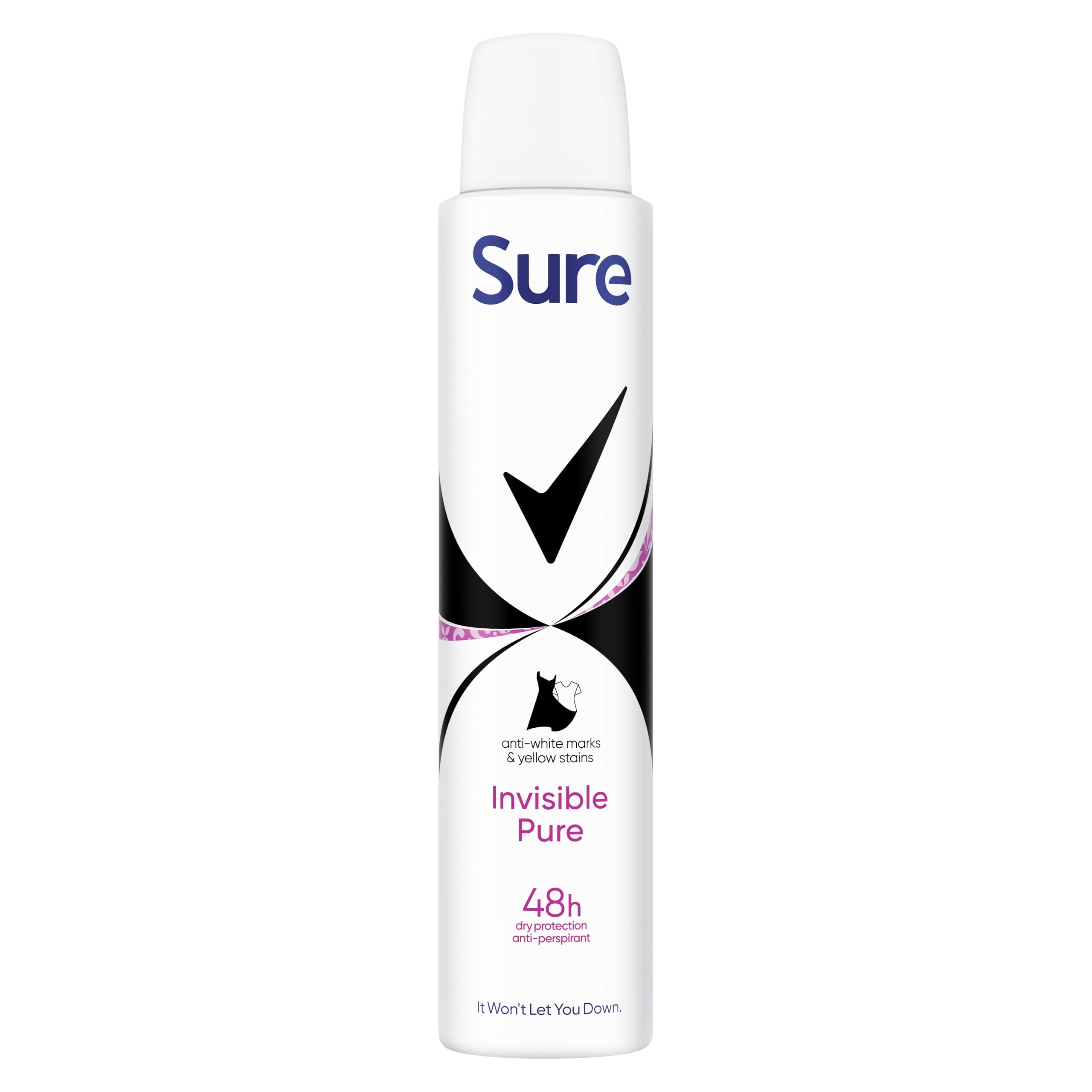 Sure Invisible Pure Anti-Perspirant Aerosol deodorant for women that protects against white marks and yellow stains for 48-hour sweat and odour protection 6x 200 ml