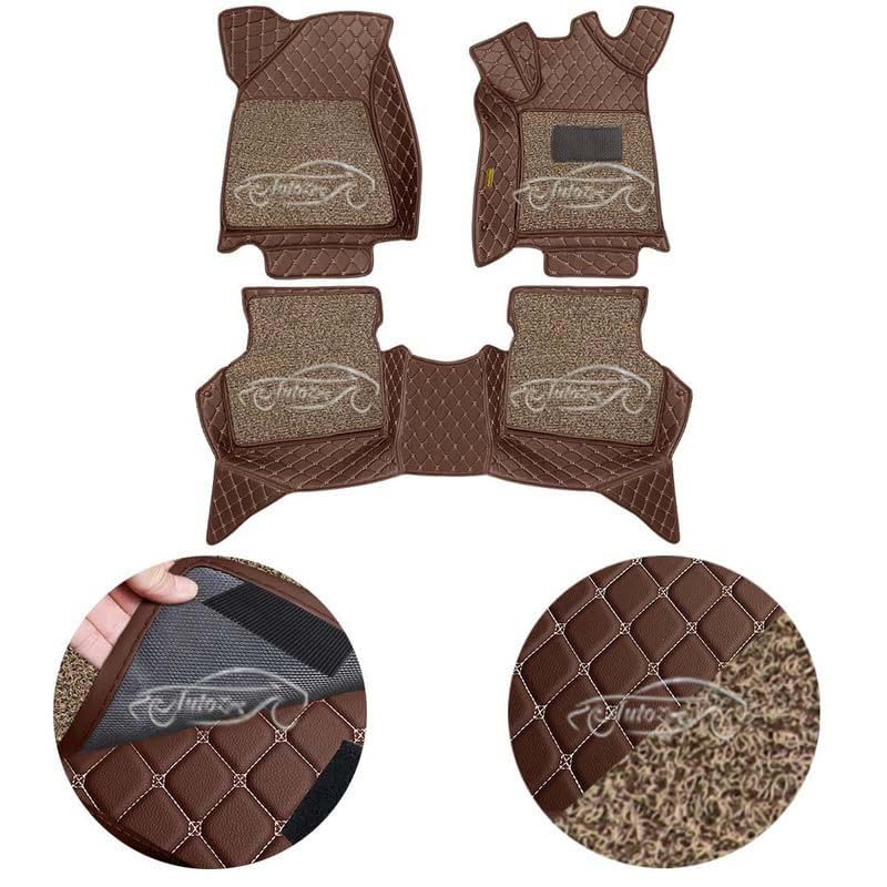Image of 7D Car Foot Mat for Harrier EV | Coffee Beige with Beige Curly