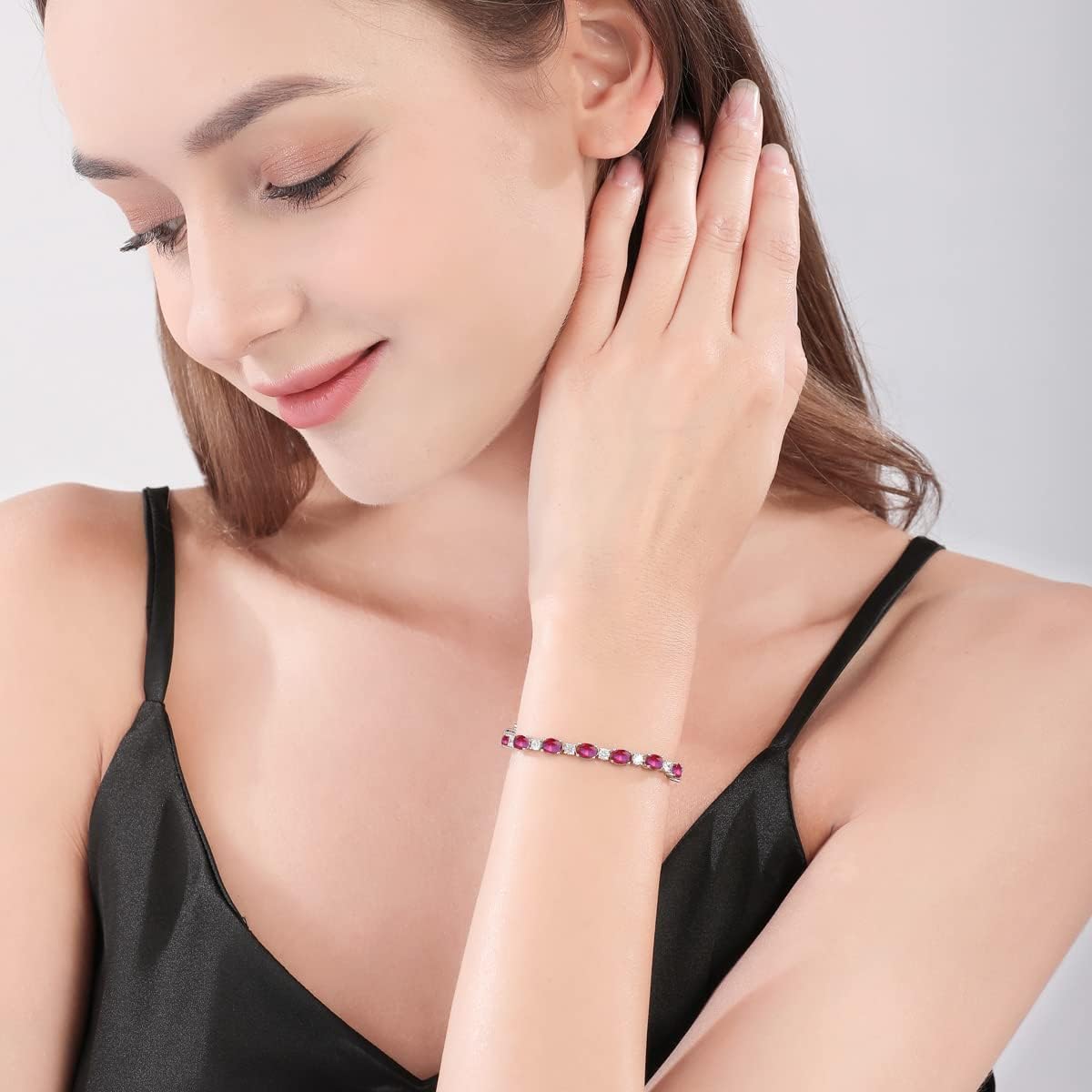 Sterling Silver Birthstone Tennis Bracelets for Women Gemstone Oval Tennis Bracelets Fine Jewelry Dainty Charm Link for Her 7 Inches