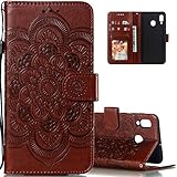 LEECOCO for Galaxy A30 Case Mandala Embossing Luxury PU Leather Flip Notebook Wallet Bookstyle Magnetic Stand Card Slot Folio Bumper Protection Cover for Samsung Galaxy A20 / A30 Mandala Brown LD