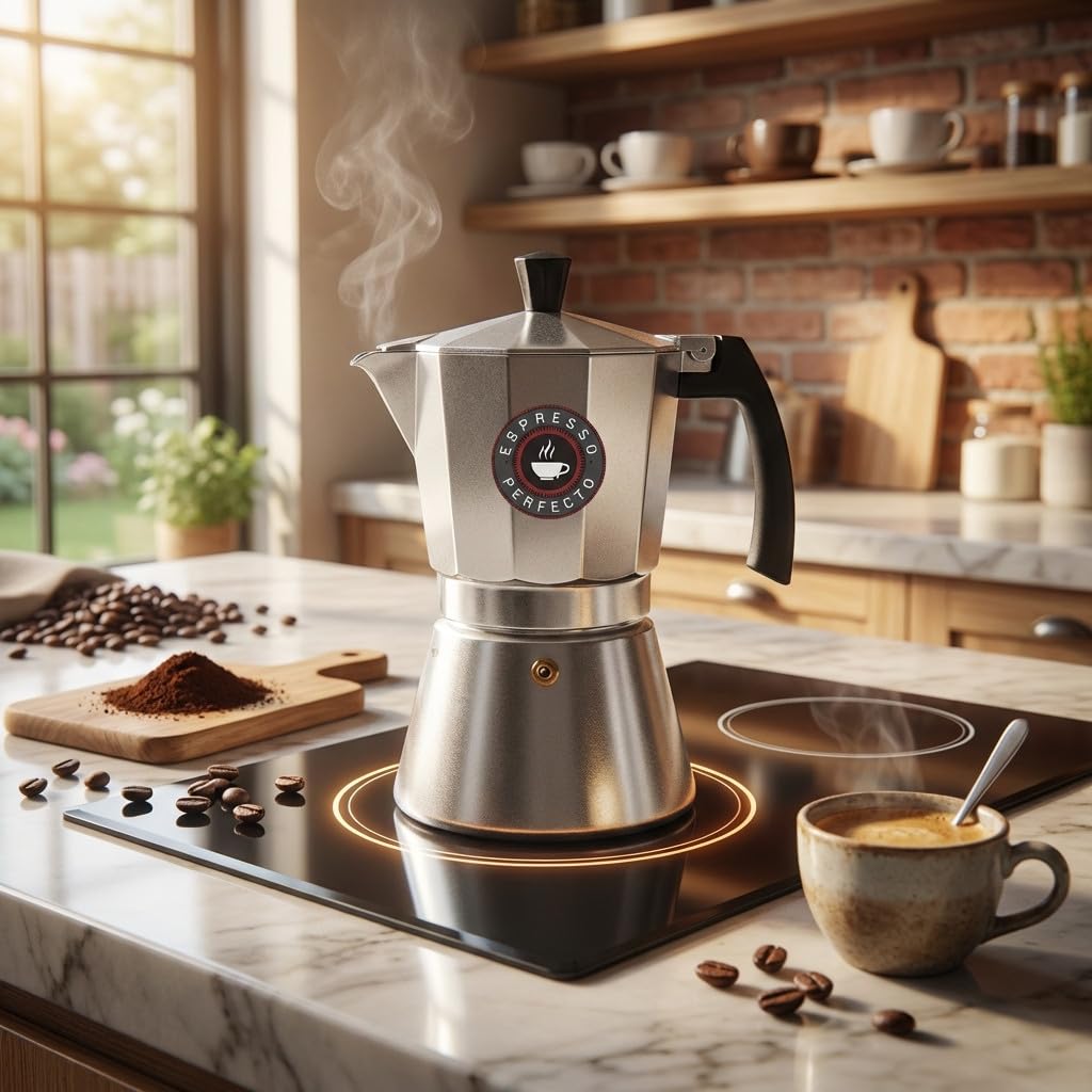Suinga CAFETERA CLÁSICA ITALIANA de inducción de aluminio duradero y resistente. Capacidad de 9 tazas. Color Gris