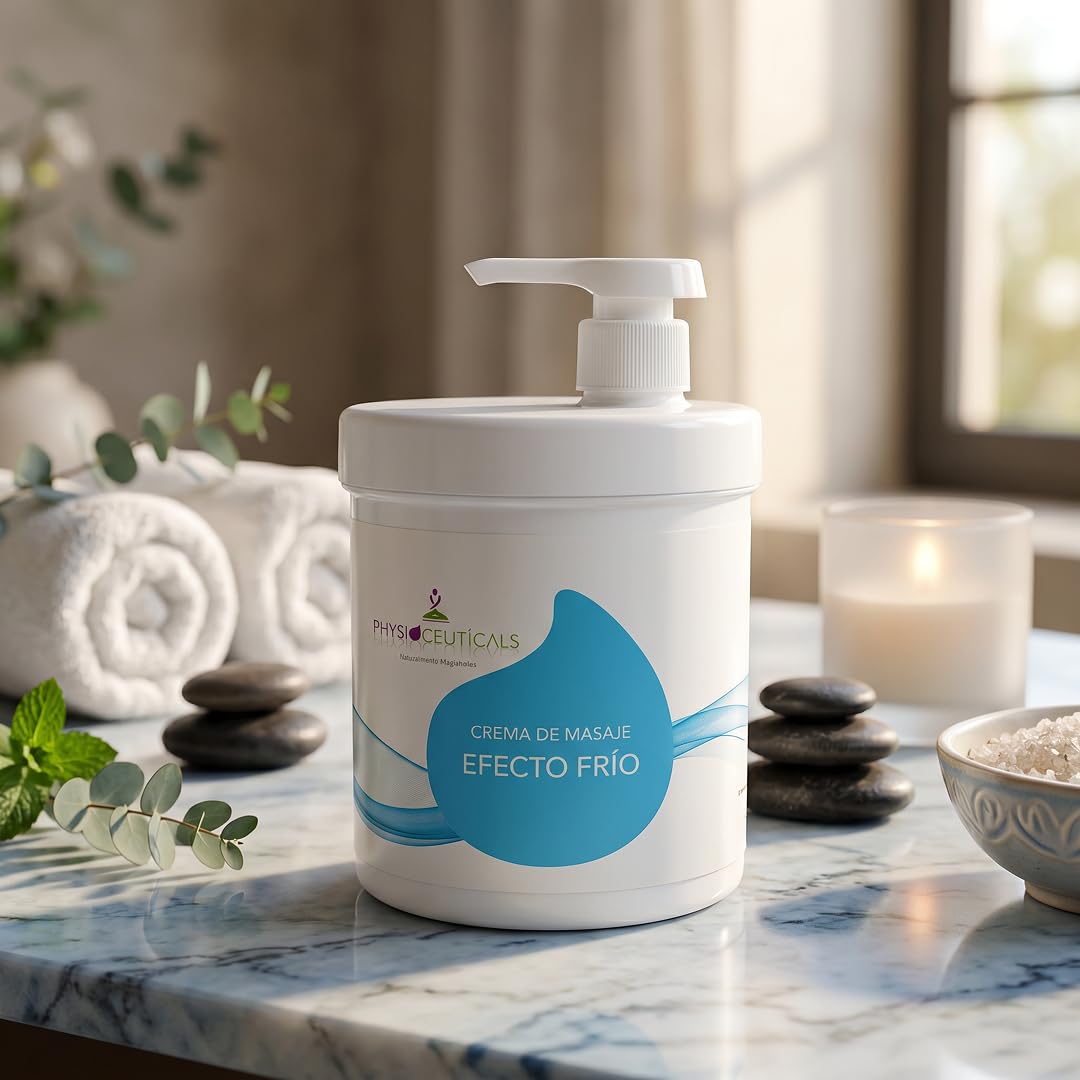 PHYSIOCEUTICALS - Crema Masaje Efecto Frío Profesional 1000ml + Dosificador - Con Mentol y Aceite Esencial de Menta - Piernas Cansadas, Sensación Refrescante