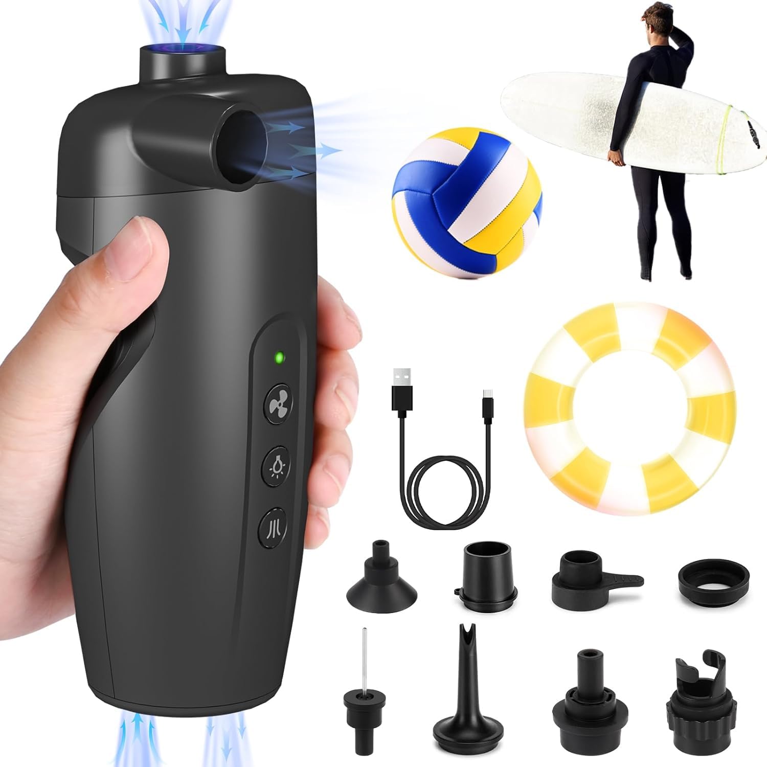 Diealles Shine Inflador Electrico Sup, 3000 mAh Recargable Hinchador Electrico, 20 PSI Mini Bomba de Aire para Kayak, Paddle Surf, Barcos, Colchón Hinchable, Anillo de Natación, Balones Deportivos