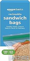 Amazon Basics Reclosable Sandwich Double Zipper Storage Bags, 100 Count, Pack of 1