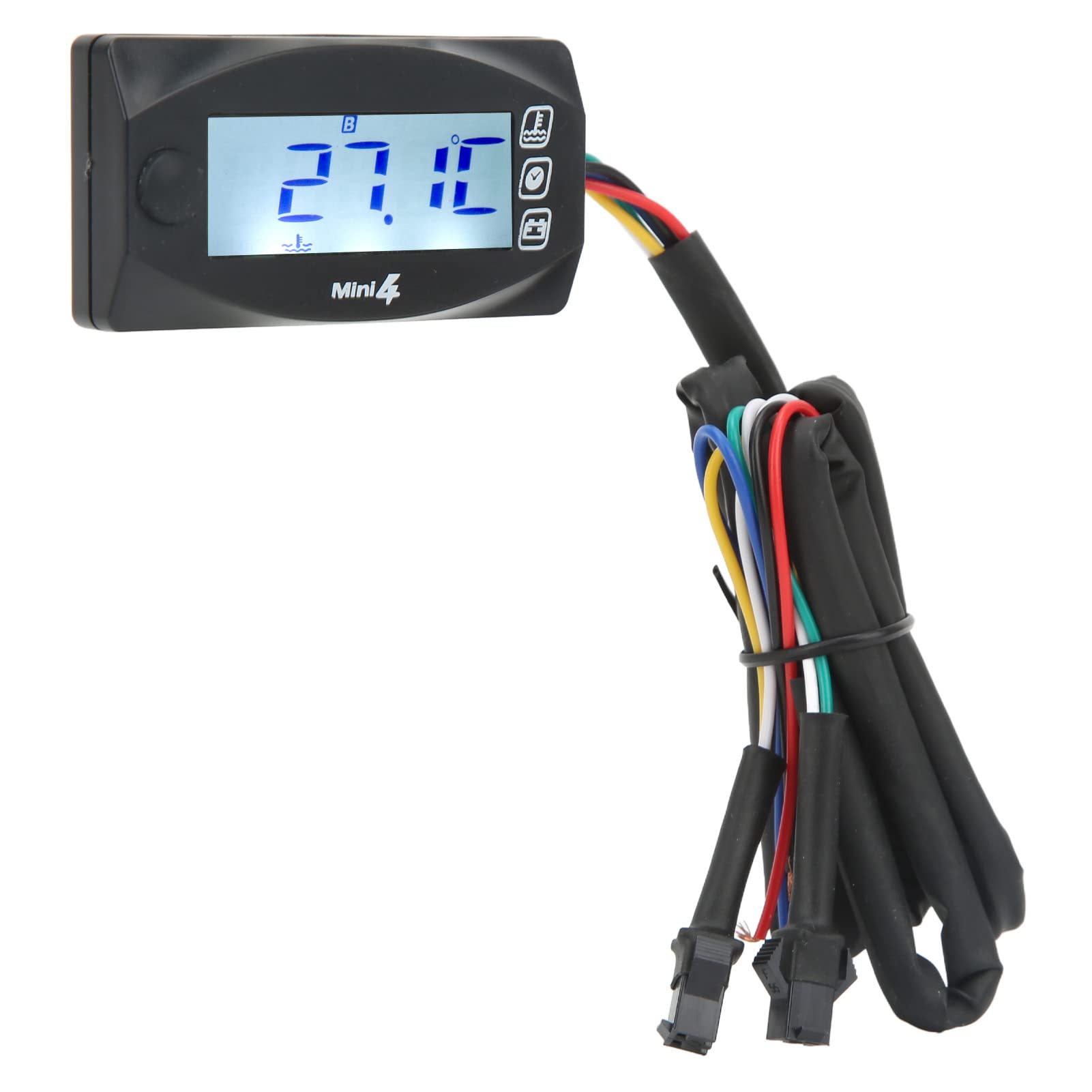 Indicatore Digitale LCD per Moto con Misuratore di Tensione, Visualizzazione della Temperatura e dell'ora Pannello Voltmetro per Moto con Sensore di Temperatura (M12*1.5)