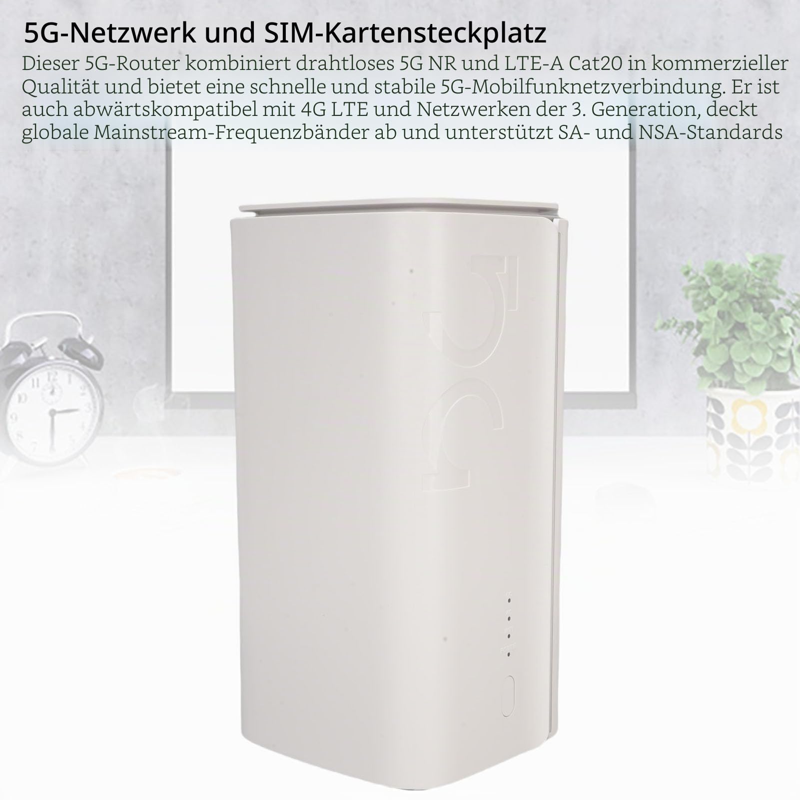 ciciglow 5G CPE -Router mit SIM -Kartensteckplatz, Tragbarer Mobilfunkrouter, Drahtloser Router mit WLAN 6 -Mesh -System für Home Office Indoor Wireless Internet (EU-Stecker)