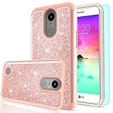 LG K20 V Case,LG K20 Plus Case,LG K10 2017 / LG Harmony / LG Grace Case with HD Screen Protector,LeYi Luxury Glitter Bling Cute Girls Women Hybrid Heavy Duty Protection Case for LG K20 V TP Rose Gold