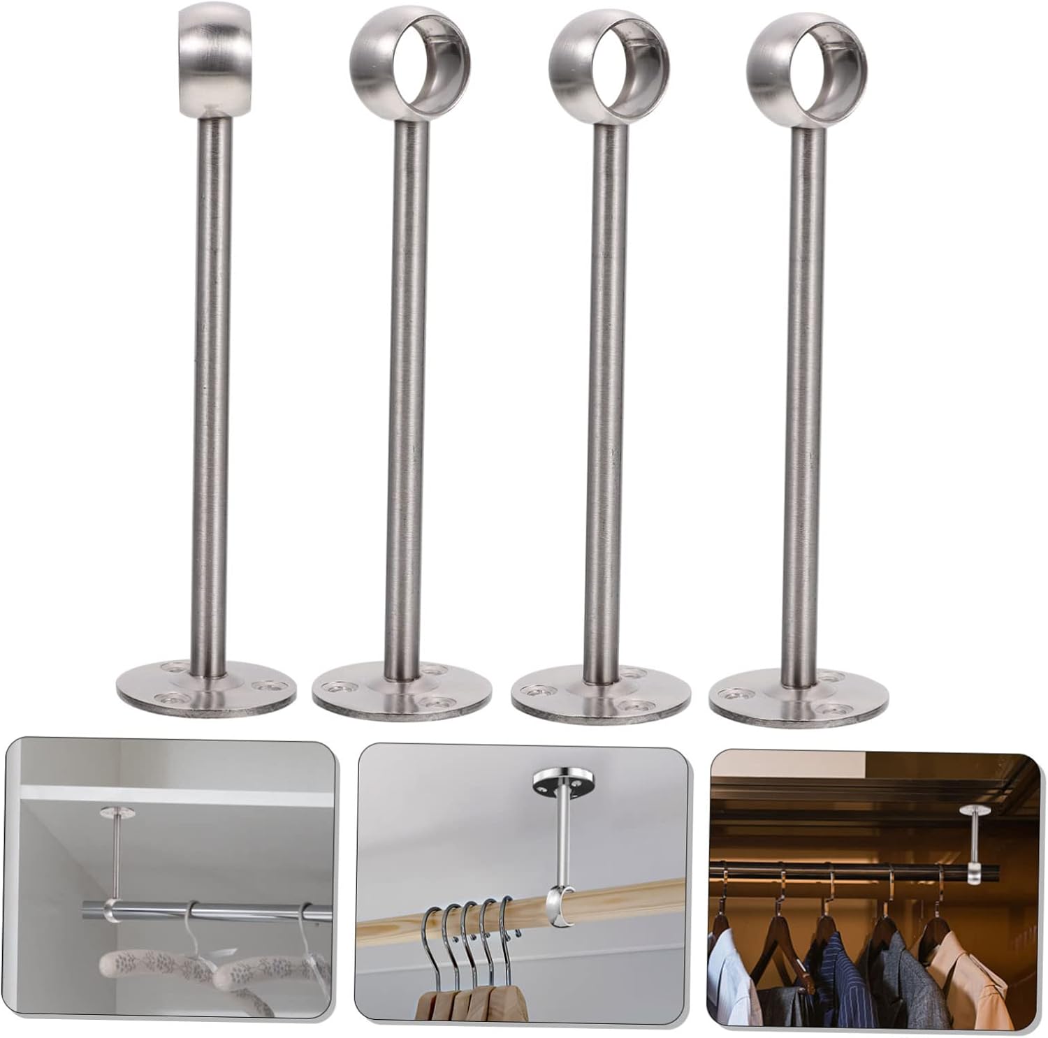 Unomor 8pcs Ceiling Mount Brackets Sturdy Support for Closet Rods and Curtains Stainless Steel Holders for Bedroom Living Room Kitchen and Office Use