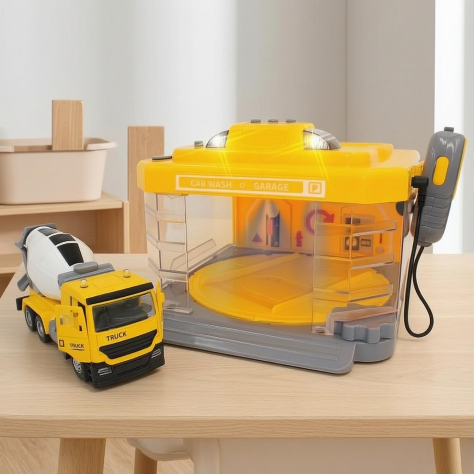 MagiDeal Autolavaggio Giocattolo per Bambini Playset Officina Veicolo in Lega Auto Camion Lavaggio Realistico con Nebbia Luci, Stazione Di Ingegneria Con Dumper