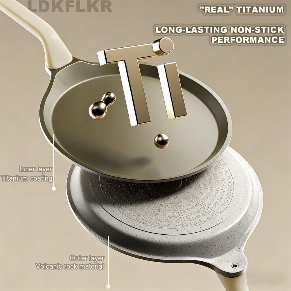 Non-Stick 9in Crepe Pan, Titanium Frying Pans with Spreader Roti Tawa Comal para Tortillas Pancake Griddle Pan Crepes Maker Crepe Pan Nonstick with All Stovetops PTFE & Pfoa Free