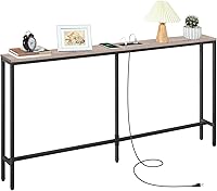 Vista 8 de Skinny Console Table with Power Outlets, 63" Narrow Sofa Table, Behind Couch Table with Charging Station, Sofa Hallway Table for Plants, Living Room