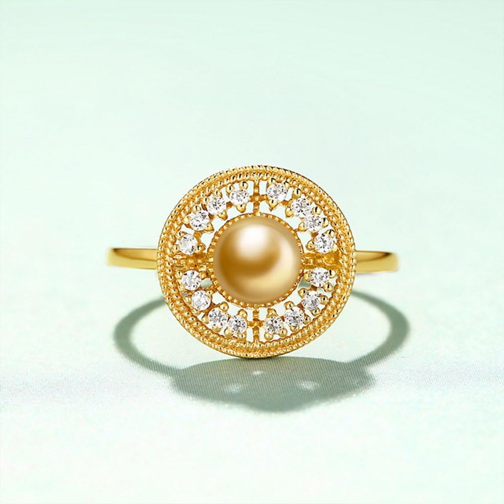 NONNYL Wife Jewelry Gifts - Genuine South Sea Golden Pearl Jewelry Rings for Women, Birthday Jewelry for Girlfriend, Valentine's Day for Wife, Mother's Day for Mom Grandma NO33244