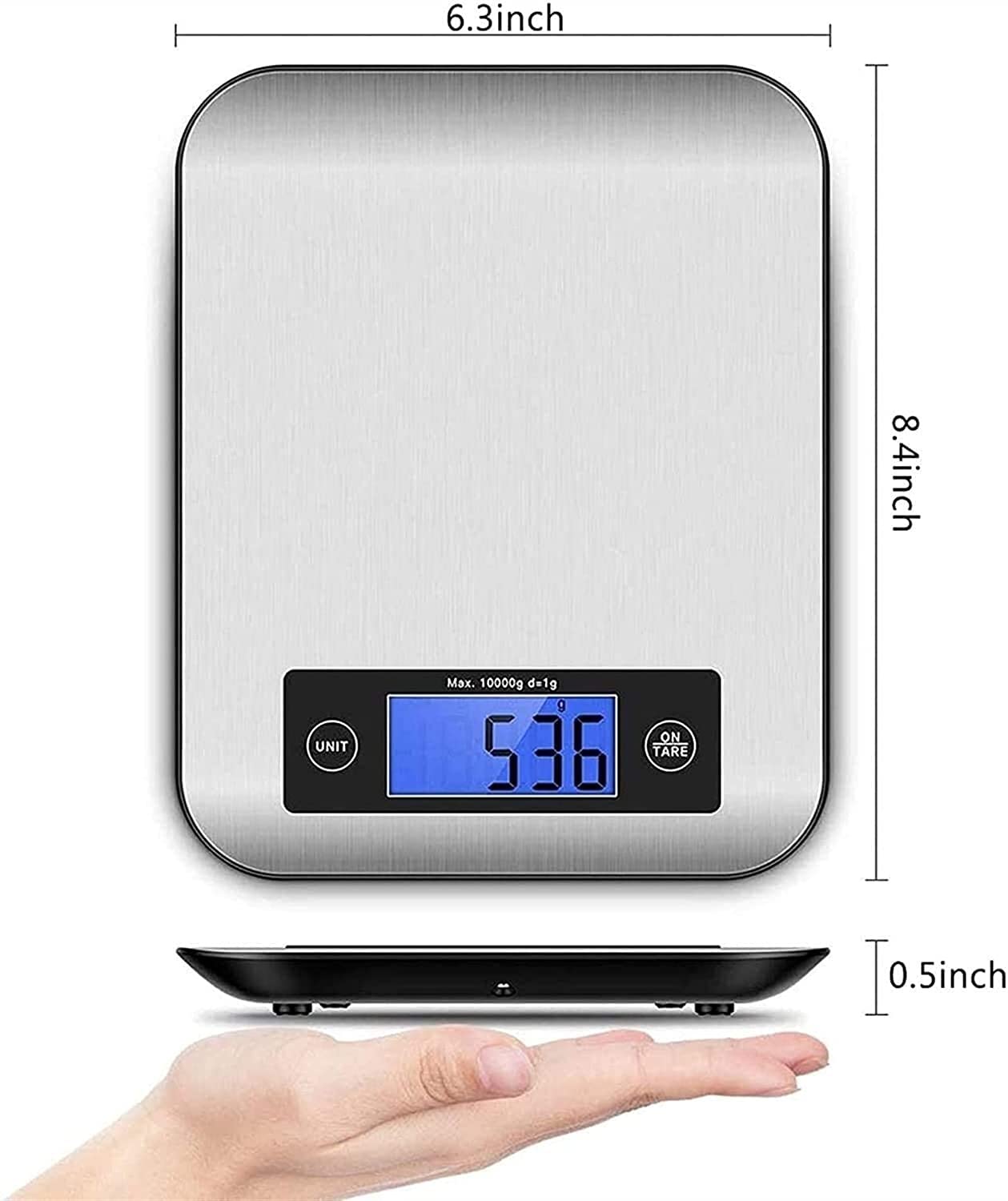 Lebensmittelwaage, 15 kg, digitale Küchenwaage mit 1 g präziser Skalierung, 4 Einheiten LCD-Display-Skala zum Kochen/Backen in G, oz, ml und lb, leicht zu reinigender Edelstahl und gehärtetes Glas