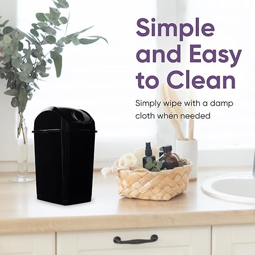 Miniatura 3 de Superio Mini basurero de escritorio con tapa superior giratoria, portátil, de plástico, para encimera, escritorio, tocador de maquillaje, baño,