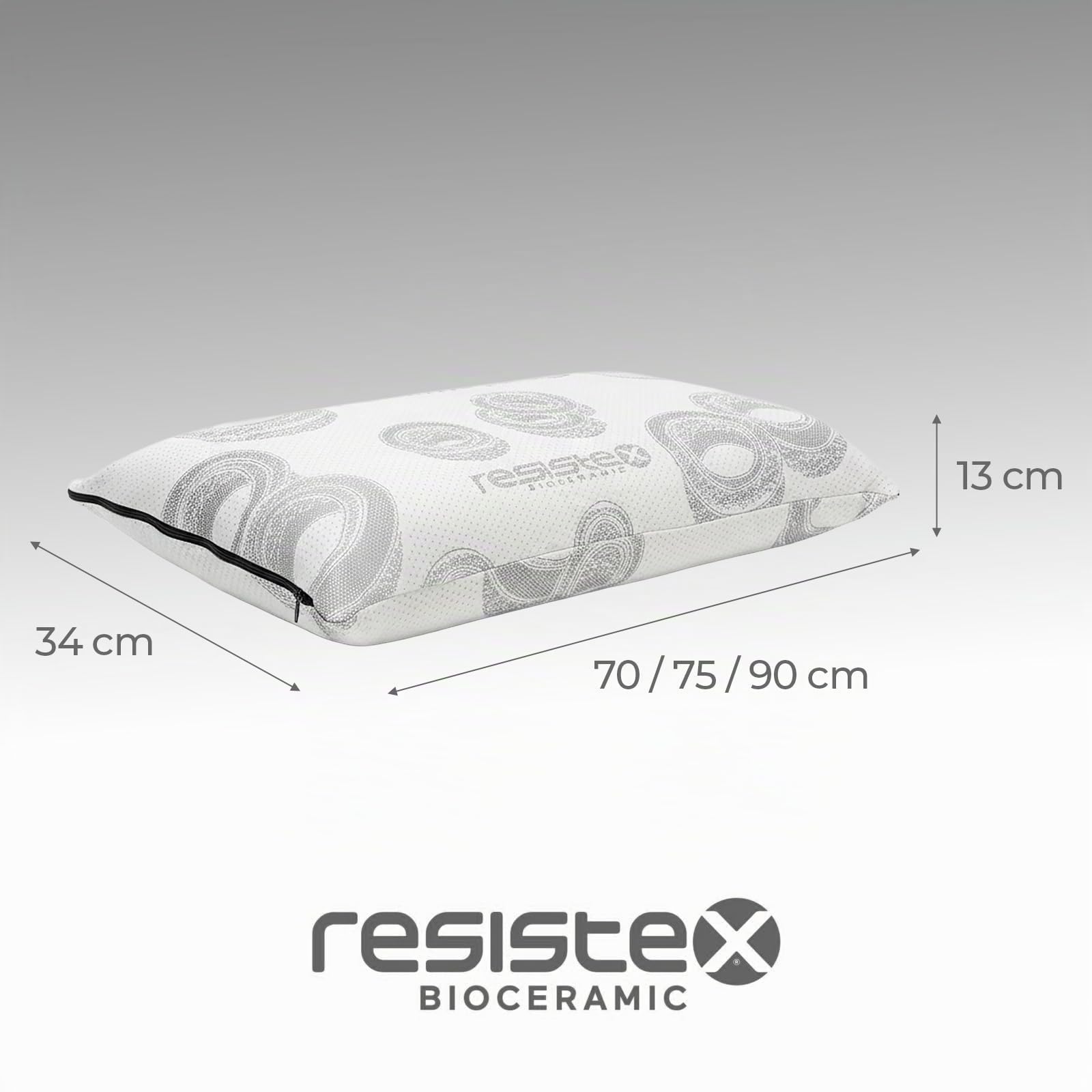 Homey – Almohada Viscoelástica Bio Ceramic Sport | Núcleo Memory Foam para Alivio Cervical | Termorregulación FIR, Antialérgica y Transpirable | 2 Unidades de 70 cm
