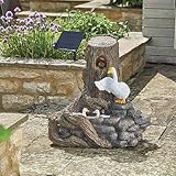 Festive Lights - 50 cm Hybrid-Entenfall-Solar-Wasserspiel mit Backup-Batterie – Rustikales Polyresin, IP44 bewertet, Gartenbrunnen für den Außenbereich – externes Panel, ruhiger Fluss, einfach