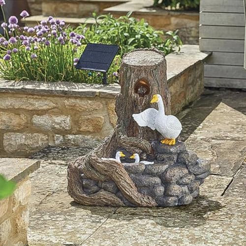 Festive Lights - 50 cm Hybrid-Entenfall-Solar-Wasserspiel mit Backup-Batterie – Rustikales Polyresin, IP44 bewertet, Gartenbrunnen für den Außenbereich – externes Panel, ruhiger Fluss, einfach