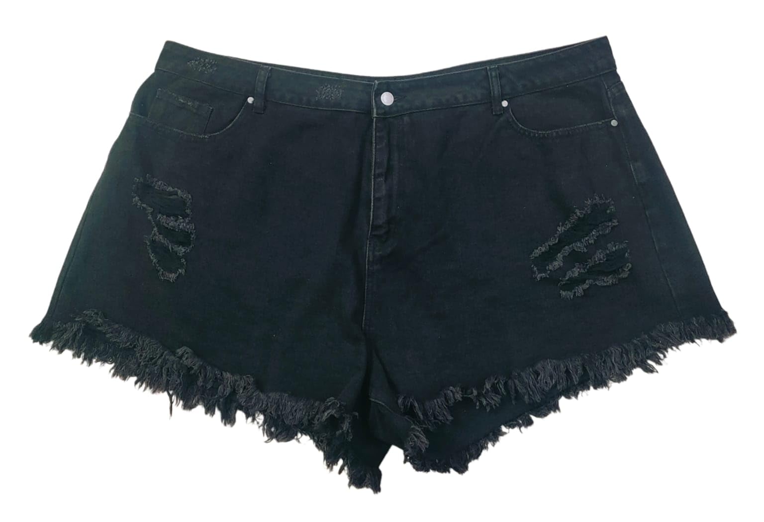 happening Plus Size Women Non Stretch Denim Hot Pants (Short Shorts) - Length 15 inch- Heavy Rugged- HIGH Rise- Black Color- Waist Size (5XL) 42" to (6XL) 44" inch-picture-51