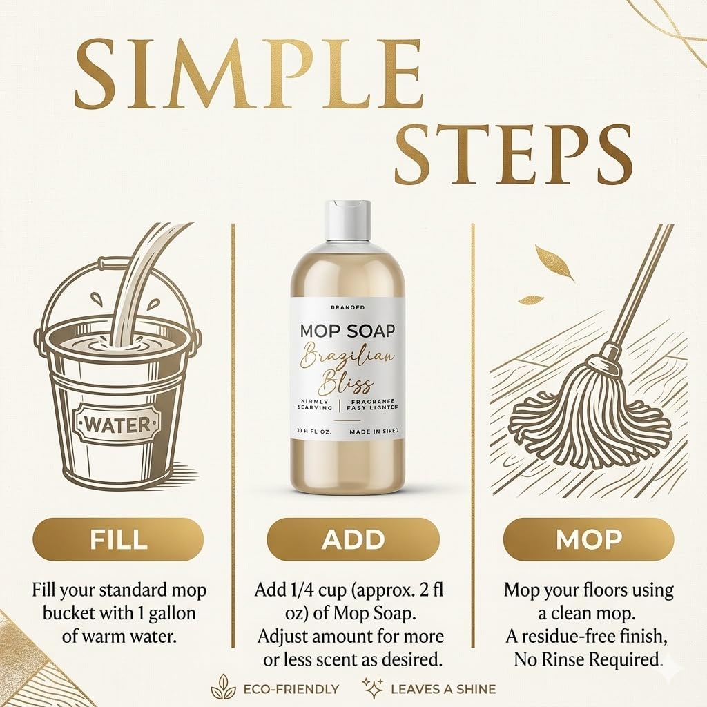 Mop Soap Highly Scented Luxury Floor Cleaner Concentrate - Brazilian Bliss Long Lasting Fragrance, No Rinse Formula for Hardwood, Tile, Laminate & Stone, 32 oz, Made in USA