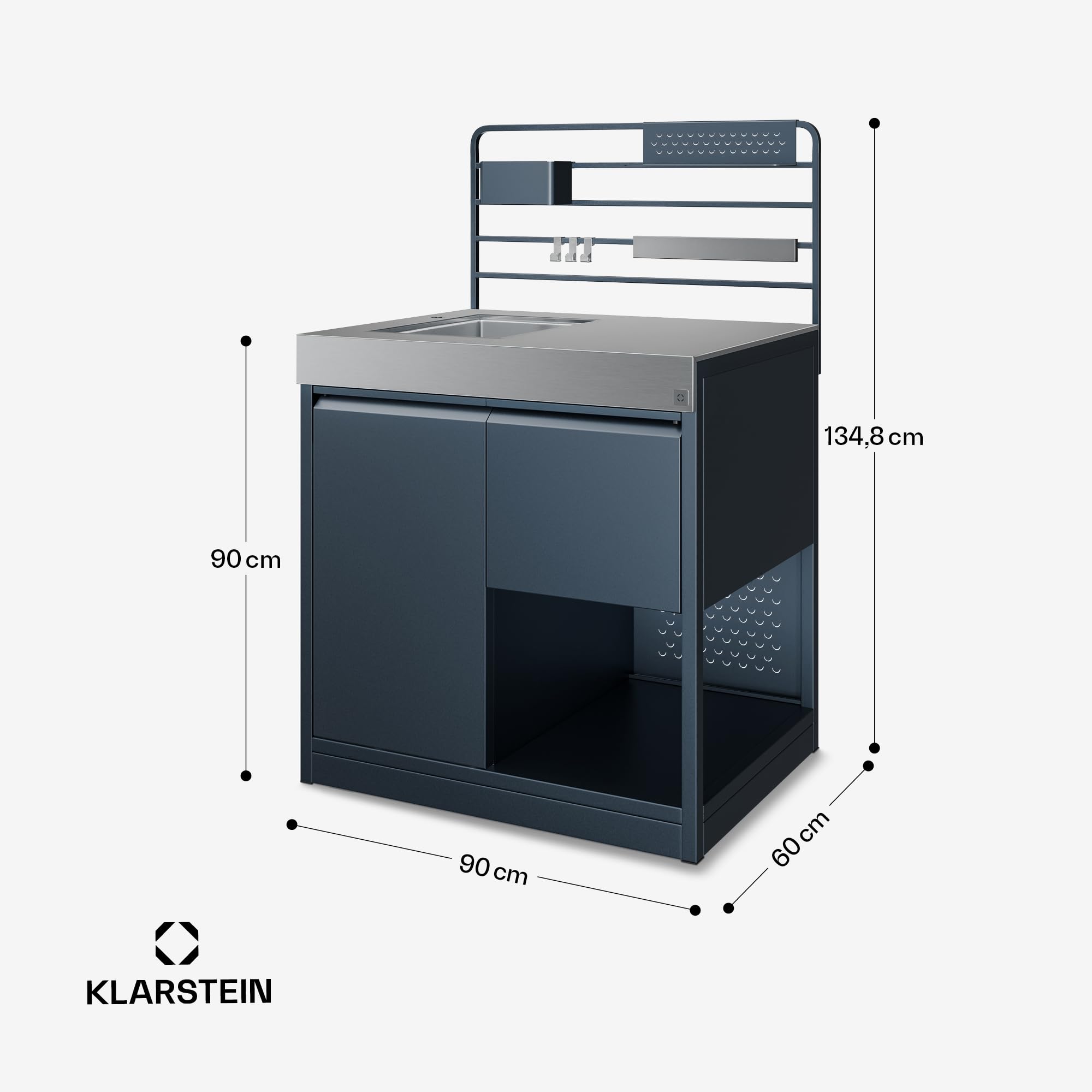 Klarstein WaldChef Spülenschrank Outdoor-Küchenschrank Edelstahlspüle Arbeitsplatte pulverbeschichteter Stahl Regal ausziehbarer Abfallbehälter