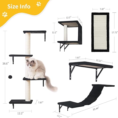 Miniatura 4 de Muebles modernos para gatos montados en la pared, 5 estantes de pared para gatos, escalador de madera incluye casa, puente, árbol, escalones