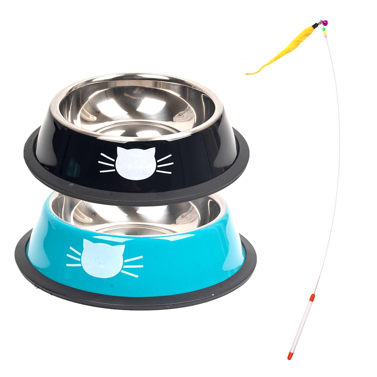 2 Pcs Stainless Steel Cat Bowl + 1 pcs Cat Feather Toys, cat feeding bowl,cat water bowl,cat food bowl,metal dog bowl,dog water bowl,dog food bowl โ image 1