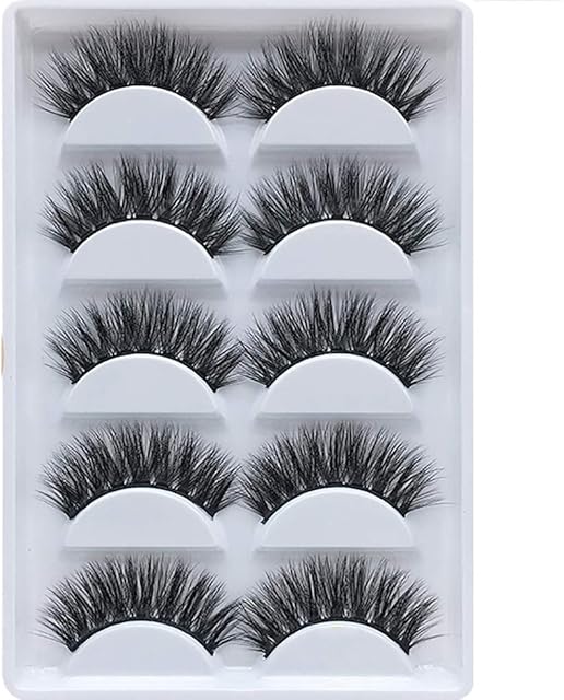 5 Pairs 3D False Eyelashes, Faux Mink Fake Eyelashes Handmade Thick Nature Fluffy Long Lashes Reusable for Makeup