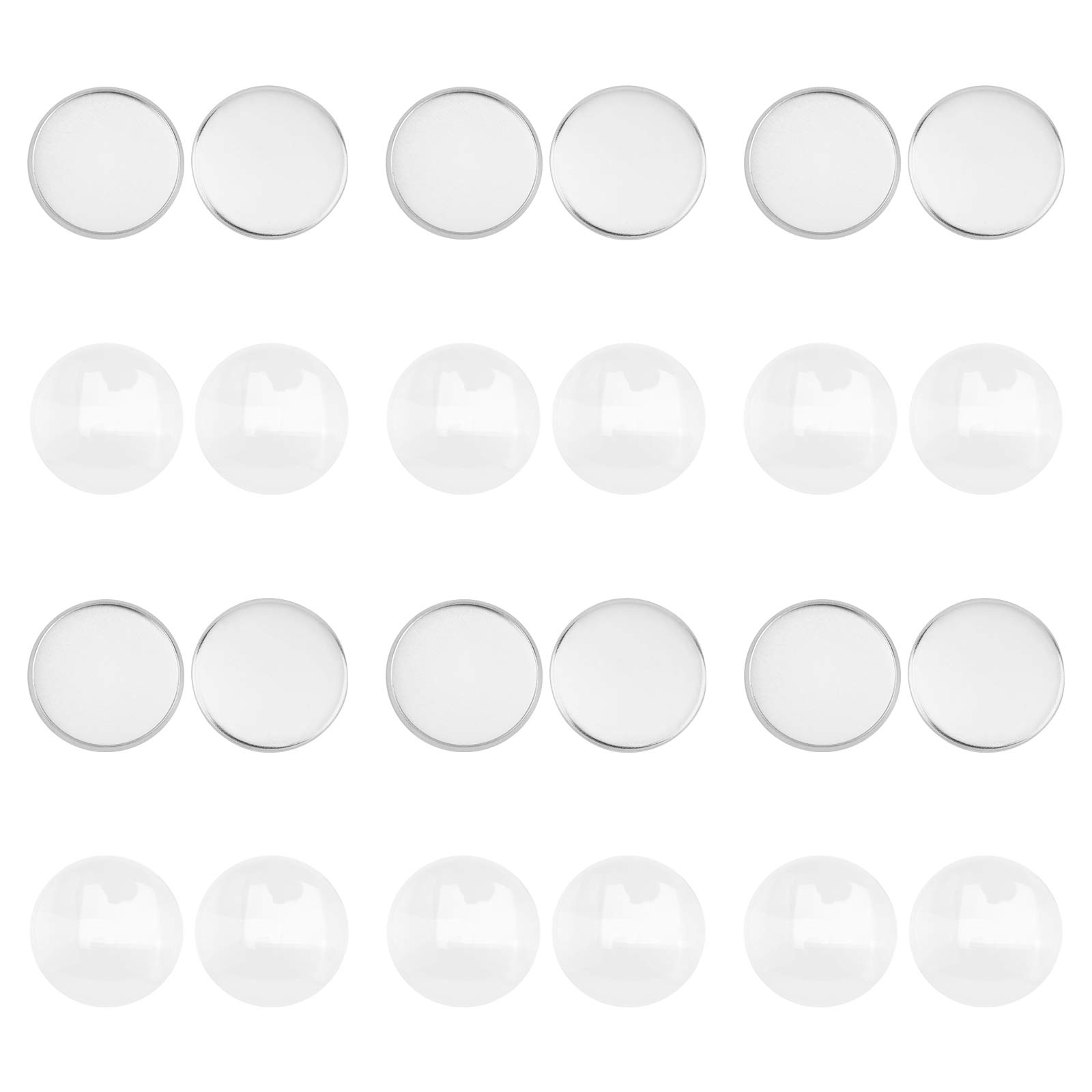 UNICRAFTALE 50 Sets 20mm Flat Round DIY Cabochon Making Kits 304 Stainless Steel Plain Edge Bezel Cups and Clear Glass Cabochon for Necklaces Jewelry Making, Stainless Steel Color