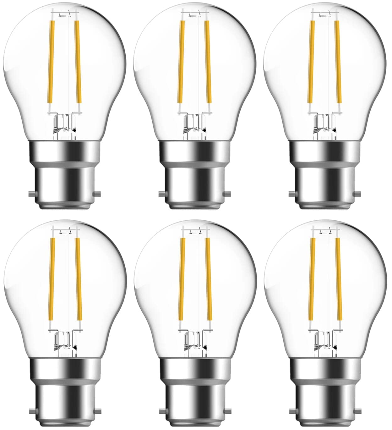 B22 Bayonet Mini Globe Filament LED Light Bulbs, G45, 4W, 470 Lumens, Warm White 2700K, Energy Saving, Non-Dimmable - 6 Pack
